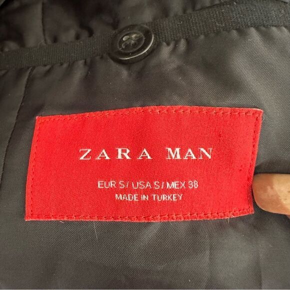ZARA black two buttons embroidered pocket tailored slim fit blazer jacket S - Picture 14 of 14
